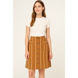 Indigo Rising Linen Blend Button-Front Striped Skirt Size M